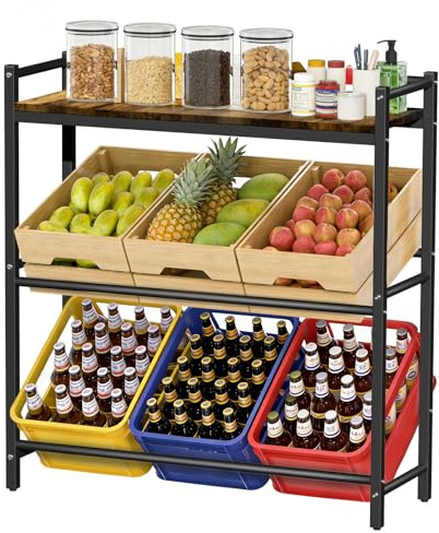 JUOIFIP Getränkekistenregal 6 Kisten mit Ablage, Metall Getränkeregal | Getränkeregal Wasserkistenregal Bierkistenregal für Keller Garage, Bier, Wasser, Kistenregal 340kg, Freistehend Kistenständer