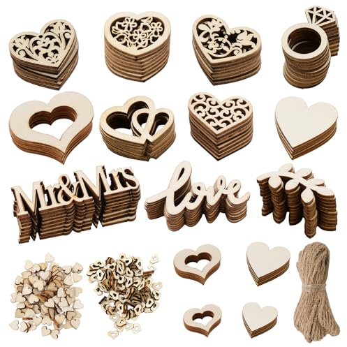 394Pcs Wooden Heart Embellishments,Mix Wooden Shaped Heart Set - Decorations for Weddings, Parties, Anniversaries, Personalised Gifts, Arts and Crafts, Confetti, Engagement Banquets Decoration