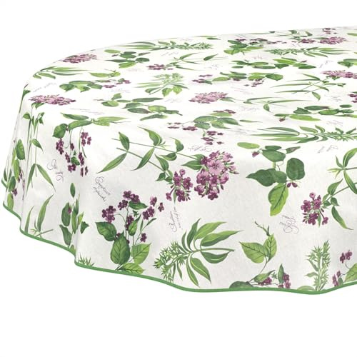 Wachstuchtischdecke Tischdecke abwaschbar Wachstischdecke pflegeleicht wasserabweisend Lotuseffekt Gartentischdecke Lavanda Oval 200 x 140 cm mit Saum (Eingefasst)