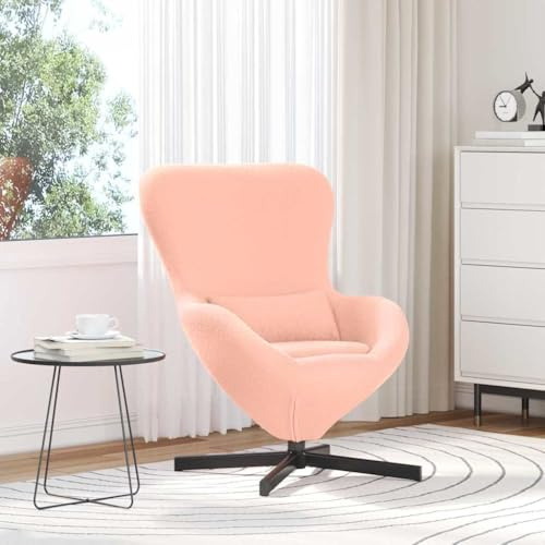 QZZCED Sessel Ei, Rosa, Stoff ähnlich wie Frottee, ergonomischer Drehstuhl für Wohnzimmer und Schlafzimmer