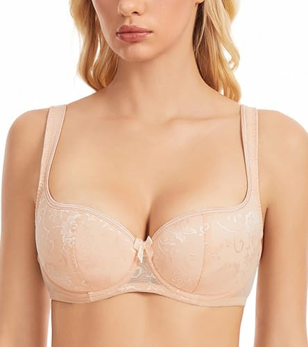 Oscrenia Balconette Bra for Women Underwire Push Up Half Cup Demi Balcony Plunge Bras
