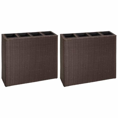 SKTQYQO Garten-Hochbeet aus Polyrattan, braun, mit 2 Pflanzgefäßen und 8 abnehmbaren Übertöpfen, Set für Pflanzen mit Behältern, robuste und widerstandsfähige Struktur