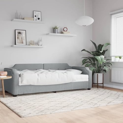 Hoopleep Hellgraues Tagesbett mit Matratze, 90x190 cm Stoffbezug, Schlafsofa mit Schaumstoffmatratze, Holz- & Metallrahmen, vielseitig für Wohn- oder Schlafzimmer, bequemer Gästeschlafplatz