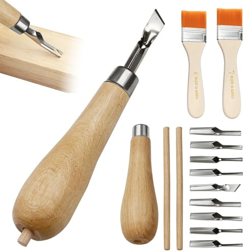 Lino Cutting Tools, Handle Lino Printing Kit with 2 Cleaning Brush, 2 Set | V-gouges, U-gouges, and Precision Cutters, with Five Interchangeable Blades, Comfortable Grips to Reduce Hand Fatigue
