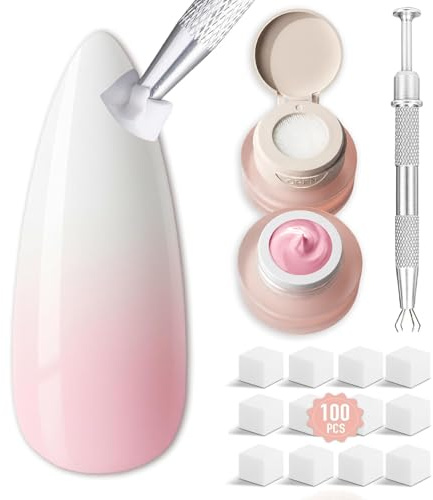 Ombre Gel Nagellack Set - Licht Rosa Pat Painting Gel für Babyboomer Nails, French Manicure Gradient Blush Effekt mit 100 Mini Schwammköpfen und Halteclip für Frauen DIY Nageldesign (Rosa, 2g)