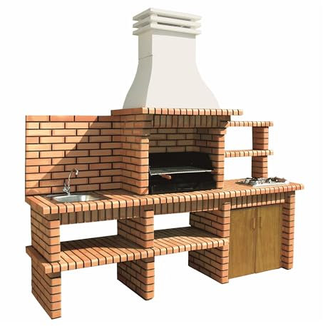 MOVELAR - Barbecue prefabbricato a legna e carbone modello Luxor Royal (grigio, arancione - 277 x 70 x 262 cm) REF: 3521/1 - Cucina da esterno completa di lavello e piastra Teka