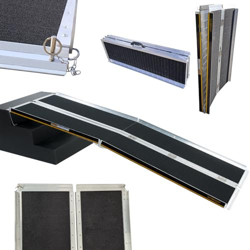 WORHAN® Rollstuhl Rampe 215cm klappbar 272kg faltbar Mobil Aluminium rutschfeste Rollstuhlrampe Große Auswahl 2.15m R7J