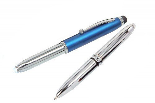 5X Touchpen Kugelschreiber/mit LED Licht und Touchscreenstift/Silber-blau