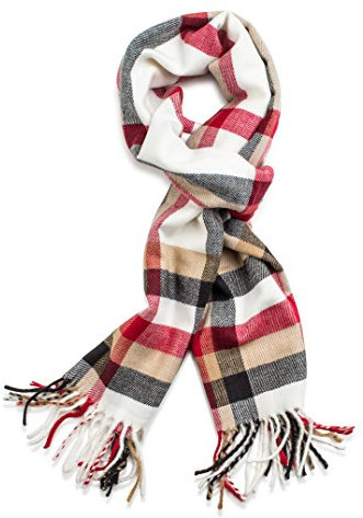 Veronz Superweicher, klassischer Winterschal aus Kaschmir, Weiß-roter Plaid,
