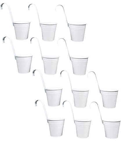 DRULINE 12er Set Blumentopf hängend Metall weiß | Hängetopf, Pflanztopf, Übertopf, Ø 9/13 cm, B/H/T ca. 13 x 28 x 24 cm, mit abnehmbaren Haken