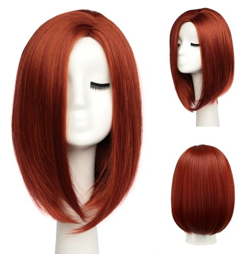 BESTUNG Kurze Bob Glatte Haare Perücken für Frauen Schulter Länge Volle Perücke Natürlicher Honig Rote farbe Mit Perücke Kappe(EINWEG) (gerade)