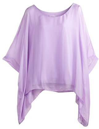 Cara Mia Seidentunika für Damen Made in Italy lang Fledermaus-Ärmel Flieder 38 40 42 44