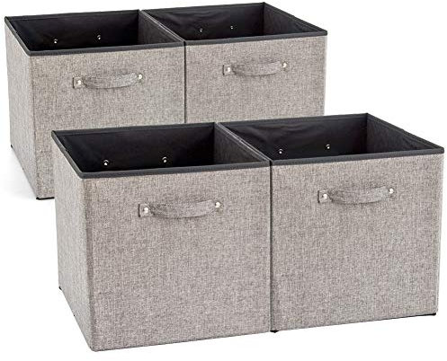 EZOWARE 4 Stück Faltbare Aufbewahrungsbox, Aufbewahrungskorb mit Starken Griffen für Kleiderschrank, Kinderzimmer - 33x38x33cm Grau