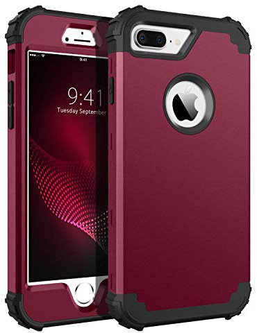 BENTOBEN for Case for iPhone 8 Plus/iPhone 7 Plus, 3 Layer Hybrid Hard PC Soft Rubber Heavy Duty Rugged Bumper Shockproof Anti Slip Full-Body Protective Phone Cover, Wine Red
