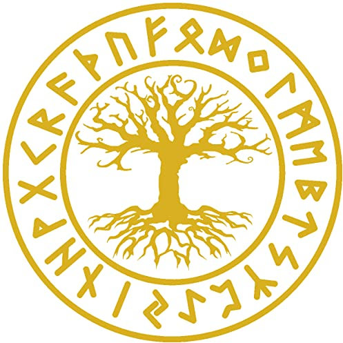 Samunshi® Wandtattoo Yggdrasil mit Runen A Wandaufkleber Wandsticker Aufkleber 20 x 20cm goldmetalleffekt