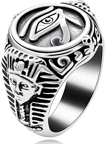 Uloveido Herren Edelstahl Illuminati Alles sehende Auge Gottes Siegelring mit indischen geschnitzten schwarzen Vintage Biker Ring für ihn Y520 (Größe 62 (19.7))