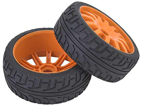 VGEBY 2 Stück RC Ersatzräder, Felge Rennwagen Radnabengummireifen für 1/8 Reifen Onroad Racing RC(Orange)