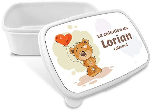 Boîte à Casse-croûte. Boîte à goûter avec nom. Boîte à deyeuner. Boîte à Lunch. Convient aux Micro-Ondes et ne Contient BPA, ni phtalates, ni métaux Lourds. Cadeaux personnalisés. Ours