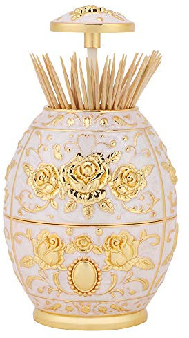 Zahnstocher spender, Push-Stil Retro Automatische Zahnstocherbehälter Blumenmuster Zinklegierung Zahnstocherkasten Kann Box Container für Home Restaurant Café Bar Usage[Gold]Kosmetiktücherboxen