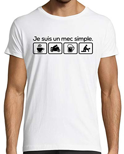 Tee Shirt Moto Premium, Je suis Un Mec Simple, T-Shirt idée Cadeau Motard Humour (Blanc, L)