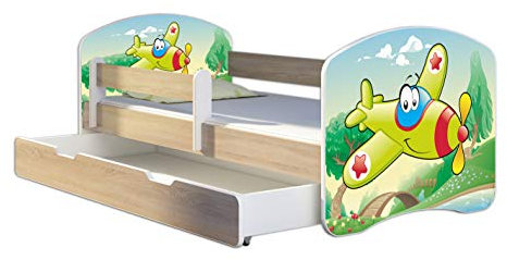 ACMA Lit Enfant Bébé TIROIR Matelas Gratuite CHÊNE Sonoma II (29 Plane, 140 x 70 cm + tiroir)