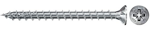 fischer PowerFast II CZF 5,0 x 60, Spanplattenschraube (100 Stk.) mit Vollgewinde, Senkkopfschraube mit Kreuzschlitz, Schraube für Holzverarbeitung, reduziert Einschraubwiderstand & Einschraubzeit