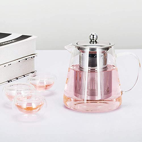 Tetera de vidrio cuadrada taza de botella resistente al calor con infusor perfecto para té y café (450ml)
