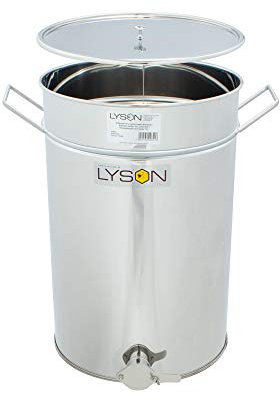 LYSON Abfüllbehälter 70l (ca. 95 kg) für Honig Abfülleimer mit rostfreiem Quetschhahn, Edelstahl Absetzbehälter zum Honigaufbewaren mit Deckel und Griffen- TYPE (304) Hobbock Abfüllkübel