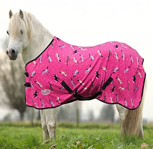 York Pony Abschwitzdecke mit Kreuzgurt Horsi Fleecedecke Turnierdecke Pink (135 cm)