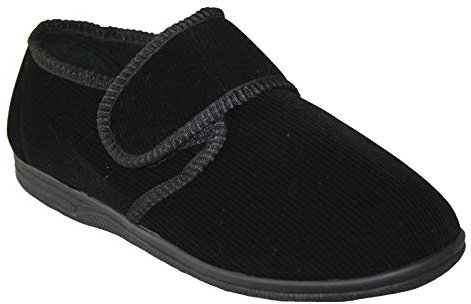 Diabetic Orthopedic Men's Easy Close Wide-Fitting Touch Close Bar-strap Shoe Slippers Sizes 6-14 (Black Zac, UK Footwear Size System, Adult, Men, Numeric, Wide, 13)