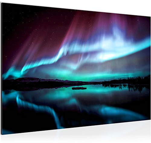Runa Art Bild Polarlicht Modern Wandbilder Wohnzimmer Schlafzimmer 1 Teilig - Made In Germany - See Türkis Lila Flur 609115b