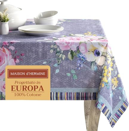 Maison d' Hermine Table Cloth Rectangle Table 100% Cotton 180 cm x 140 cm Tablecloth Reusable Decorative Everyday Use for Dining Room, Farmhouse, Home, Festive - Sweet Rose Lavender - Lush Lavender