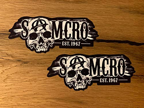 24/7stickers MG409 / 2X Samcro SOA Aufkleber Sons of Anarchy je 14x5,5cm Biker Skull Rocker MC Death Man Chopper Hot Rod Old School Vintage