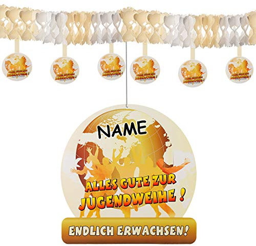 Deko zur Jugendweihe Motivwahl Deko Schild + XL Girlande - Alles Gute zur Jugendweihe ! - inkl. Name - Wimpelkette - Party - Deko Wimpel - Dekoration - Pa..