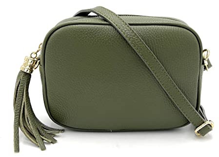 ELIOX Damen-Handtasche aus echtem Leder, hergestellt in Italien, kleine Umhängetasche, elegant, modisch, echtes Leder, militär-grün
