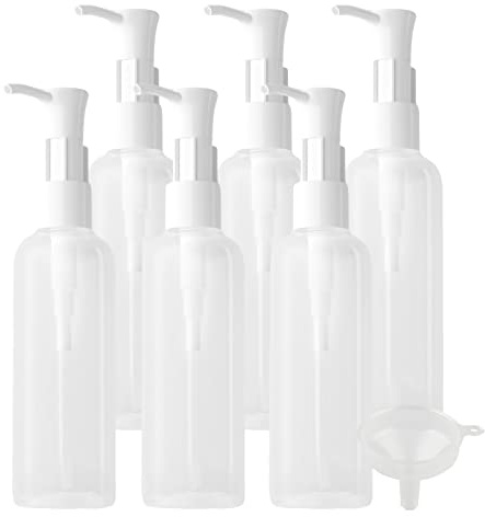 TIANZD 6 Stück Leere 100 ml Rund Klar Kunststoff PET Gelspender Pumpflasche Flasche mit Weiß Lotion-Spender Seifenspender Lotionspender für Kosmetik Seife Reinigungsöl Gels Cream