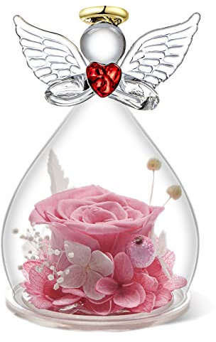 Qinqinxin Muttertagsgeschenke für Mama, Ewige Rose Engel Figur Geschenk für Mama Oma, Ewige Blume Kuppel Glas Engel, Infinity Rosen Geschenke für Frauen, Originelles Geschenke zum Muttertag Geburtstag