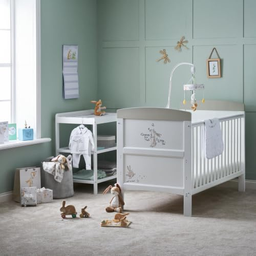 Obaby Grace Inspire Cot Bed - Guess - Scribble | Converts to Junior Bed, 3 Mattress Positions, Teething Rails