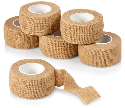 Selbstklebende Bandagen - 1 x 5 Yards pro Rolle - Packung mit 6 Rollen, elastische selbstklebende kohäsive Wrap Erste-Hilfe-Band für Verstauchung Schwellung und Schmerzen auf Handgelenk und Knöchel