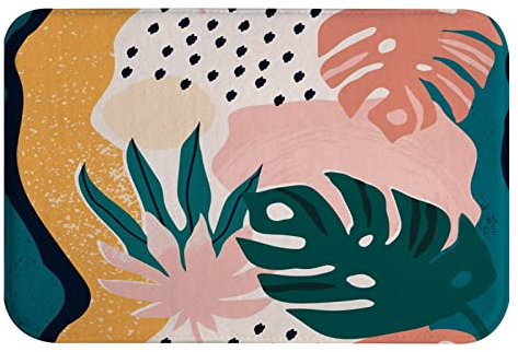 A.Monamour rutschfest Badematte Tropischer Dschungel Monstera Hinterlässt Bunten Hintergrund Der Modernen Abstrakten Kunst Flanell Badteppich Badvorleger Badewanne Dusche Duschvorleger 40x120cm