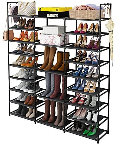 9 Tier Large Shoe Rack Storage Organizer Can Store 50-55 Pair Shoe Boot, Rustproof Metal Shoes Storage Black Can be Used Outdoors, Entrance, Bathroom, Adjustable Shoes Rack with Plastic Connectors