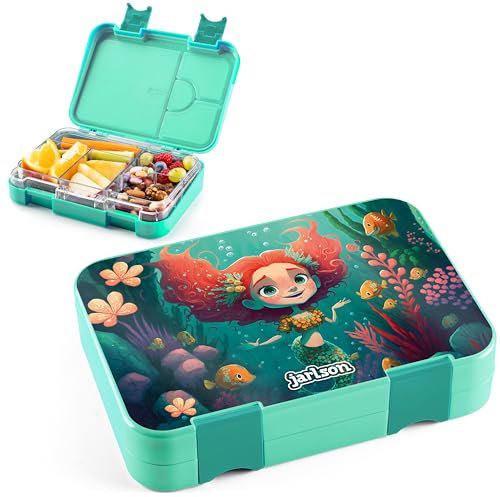 Jarlson® Brotdose Kinder mit Fächern - TONI Lunchbox - Bento Box auslaufsicher – Jausenbox für Kindergarten und Schule - Mädchen und Jungen | Vesperbox | Snackbox (Meerjungfrau)