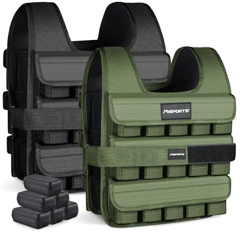 MSPORTS Gewichtsweste Premium Verstellbar von 5 kg - 30 kg Weighted Vest | Laufweste Damen Herren | Fitness Trainingsweste Krafttraining (30 kg, Military Green)