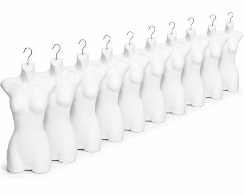 9er Set Torso Weiblich - 70 cm Damentorso aus Kunststoff - Oberkörper Halbplastik in Farbe weiß - Mannequin Büste - Halbplastischer Damenbody - 9 Stück Mannequin Torso - Schaufensterpuppe mit Haken