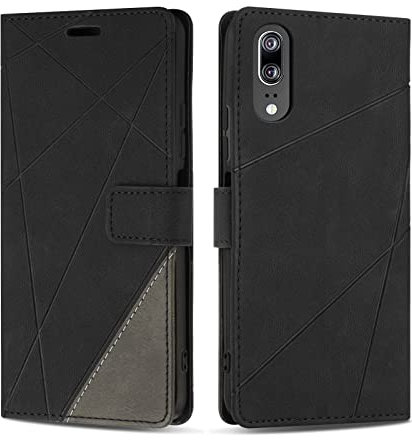 SONWO Case for Huawei P20, PU Leather Flip Wallet Case Magnetic Closure Cover Card Slots Phone Case for Huawei P20, Black