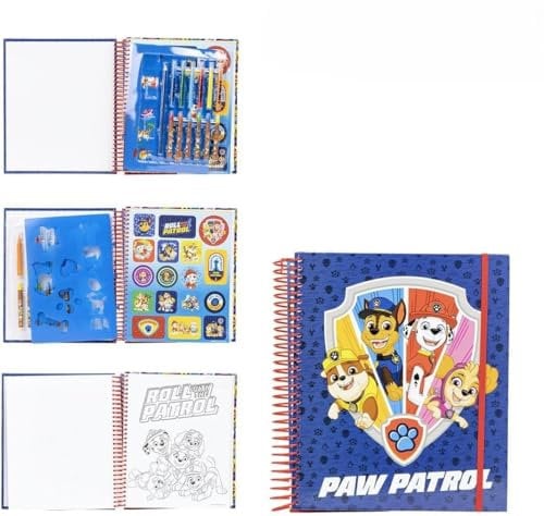 Carnet de Coloriages Pat' Patrouille - Inclut Pochoirs, Autocollants, des Crayons et des Feutres de Couleur - Kit d'Activités et de Fournitures Scolaires - Produit Original Conçu en Espagne
