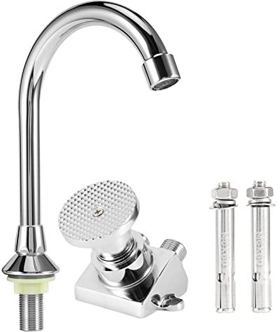 Natudeco Juego De Grifo De Lavabo con Pedal Montado En El Suelo De Cobre con Rosca G1/2in, Grifo De Control De Pie para Hospital, Laboratorio, Baño Doméstico