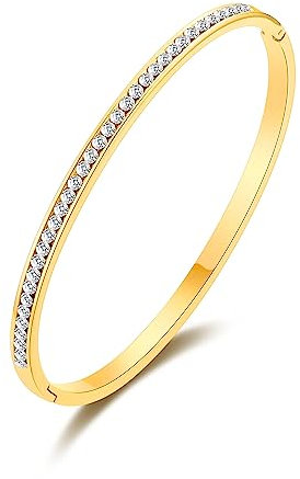 Philip Jones Gold Plated Stainless Steel Channel Set Bangle Created with Zircondia® Crystals (7 Inch)