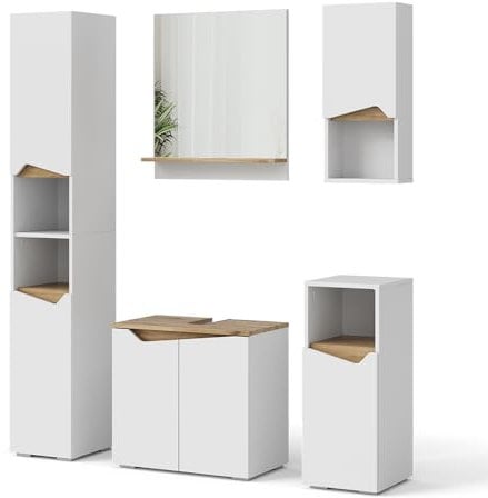 Vicco Badmöbel-Set Marelle, Badezimmerschrank-Set, Weiß/Artisan-Eiche, 5 Teile