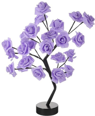 Abaodam Rose Lantern Desk Topper The Rose Tree lamp Light up Rose Tree lamp Floor Lamps Rose Flower Tree Light lamp Gifts for mom Indoor Decor Table lamp Plastic Fake Rose Purple Desktop